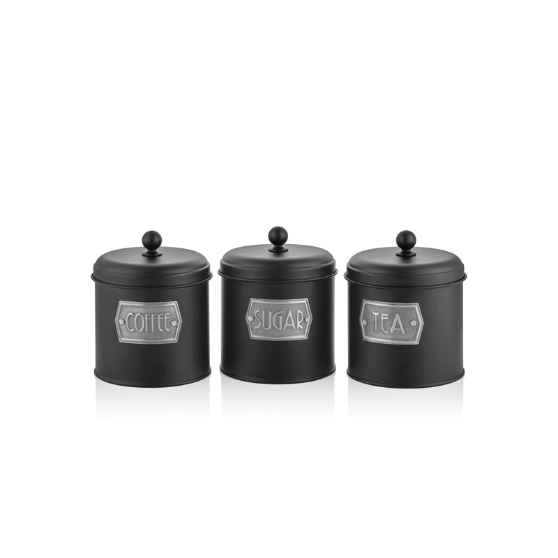 Metal Jar - Set of 3, Matte Black, 17cm H x 13cm W x 13cm D