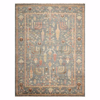Slate Hand Knotted Traditional Wool Oriental Area Rug in Multi Sizes