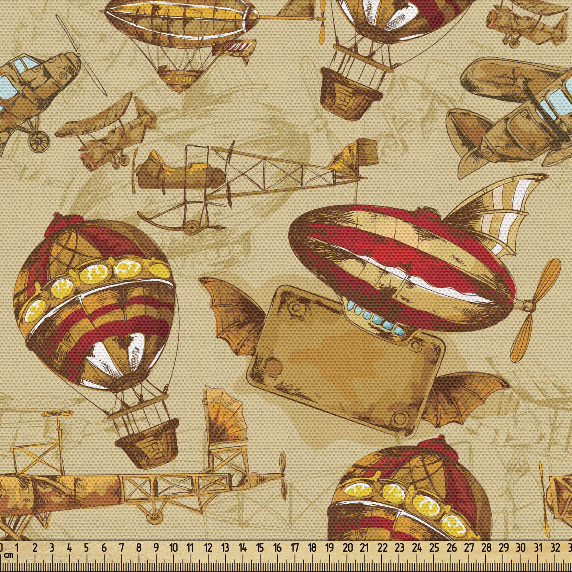 Ambesonne Vintage Airplane Fabric by The Yard, Hand Drawn Aviation Themed Abstract Crafts Balloon and Planes East Urban Home Size: 58 W x 108 L