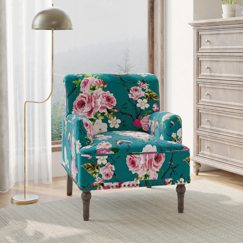 Arian 73 Cm Wide Cotton Armchair, Pink Floral Linen Blend