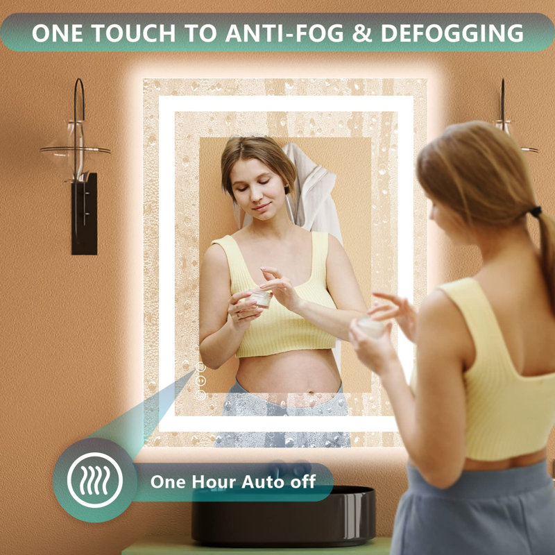 Akilan Frameless LED Vanity Mirror with Front-lit and Back-lit, Memory Function, 3 Color Temperatures & Dimmable Light, Anti-fog Tempered Glass ETL Mirror
