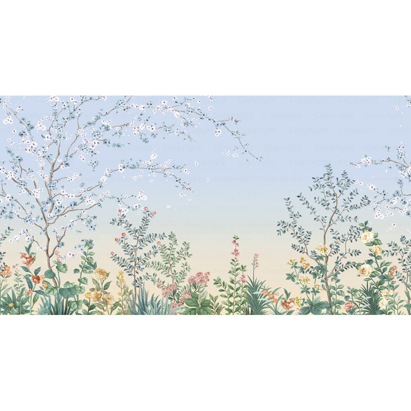 Murale de papier peint Blossom Pastel Garden, L 118 po x l 225 po, Bleu