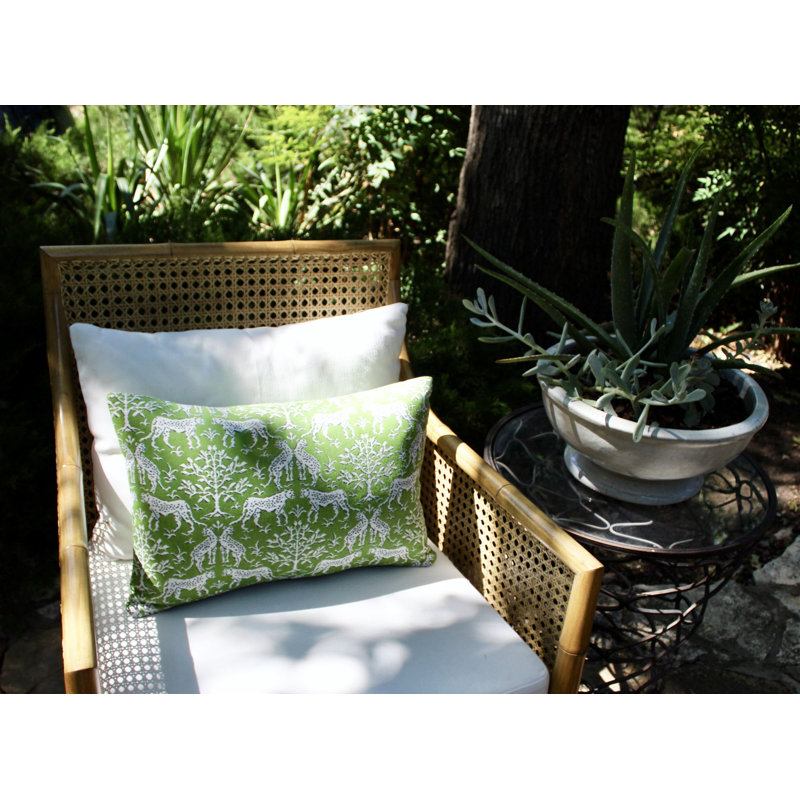 Sunbrella® Outdoor Throw Pillow, Kiwi Green/Green/White, Rectangular, 14" H x 20" W