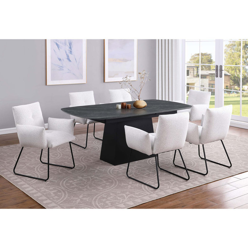 Table de salle à manger moderne en faux marbre avec base sculptée