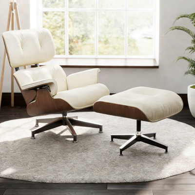 Classic Top Grain Leather Swivel Lounge Chair With Solid Wood And Heavy Duty Base