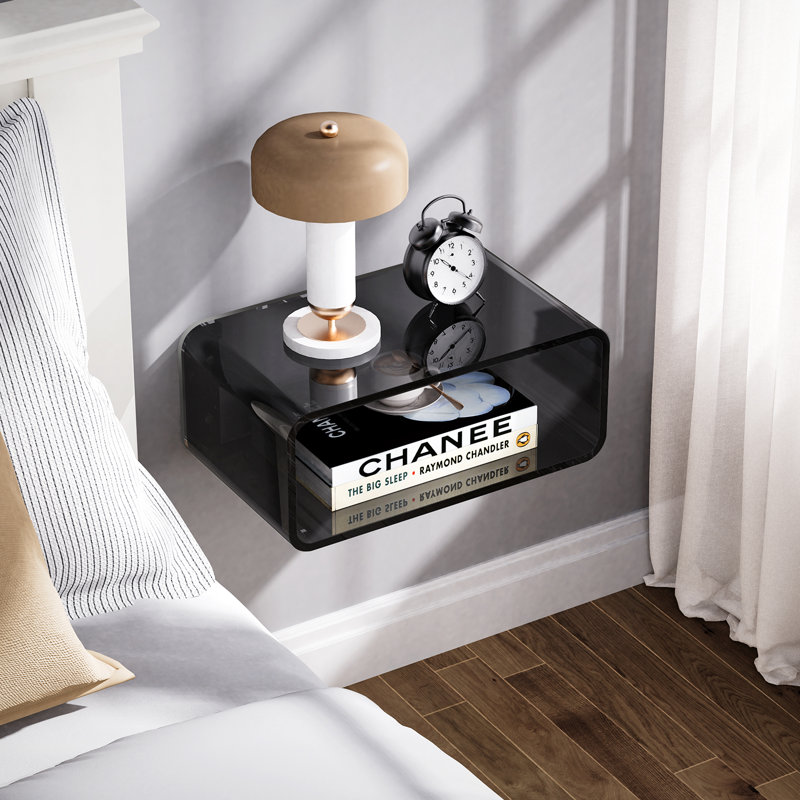Acrylic Floating Nightstand, Bedside Table, Nightstand Shelf Wall Mounted Bedside Shelf, Black