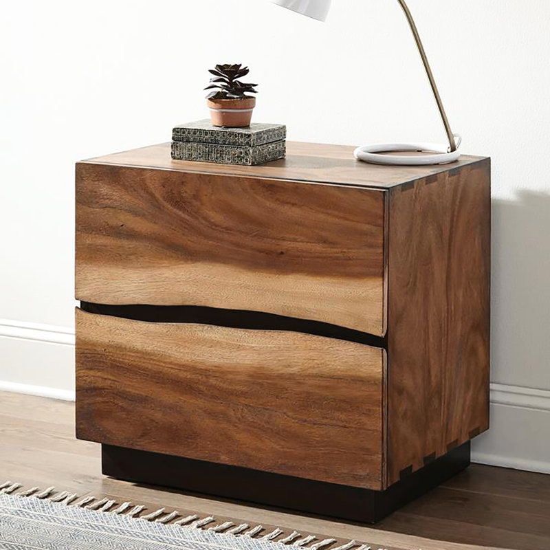 Table de chevet de la chambre à coucher 2 avec base en grain de café noyer et pour le rangement
