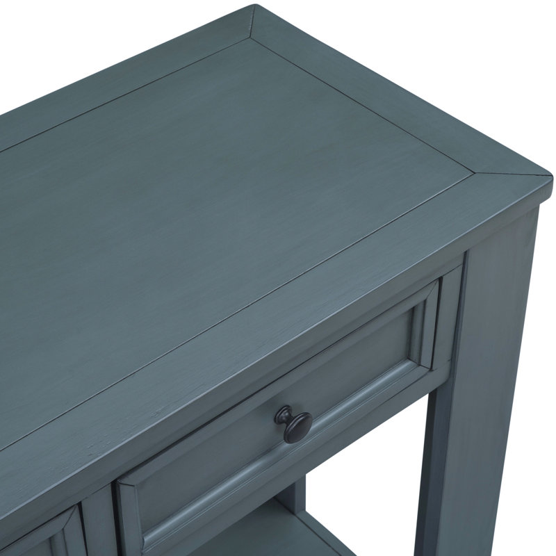 Table d'entrée en bois massif bleu marine: avec 4 tiroirs Console classique marine: rangement supplémentaire, Marine