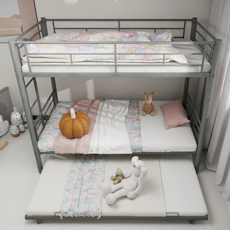 Silver Metal Twin Over Bunk Bed, Heavy - Duty And , Noise Reduction, Guardrail, No Box Spring, Can Be Split For Separate Use, Non Slip , Spacious Mattresses, 350Lbs Limit, Hassle Assembly Reduced,