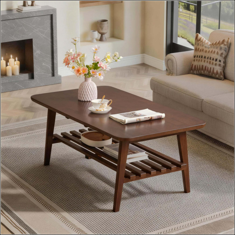 Table basse en bois avec tablette de rangement, table de bout rectangulaire Mid-Century pour le salon