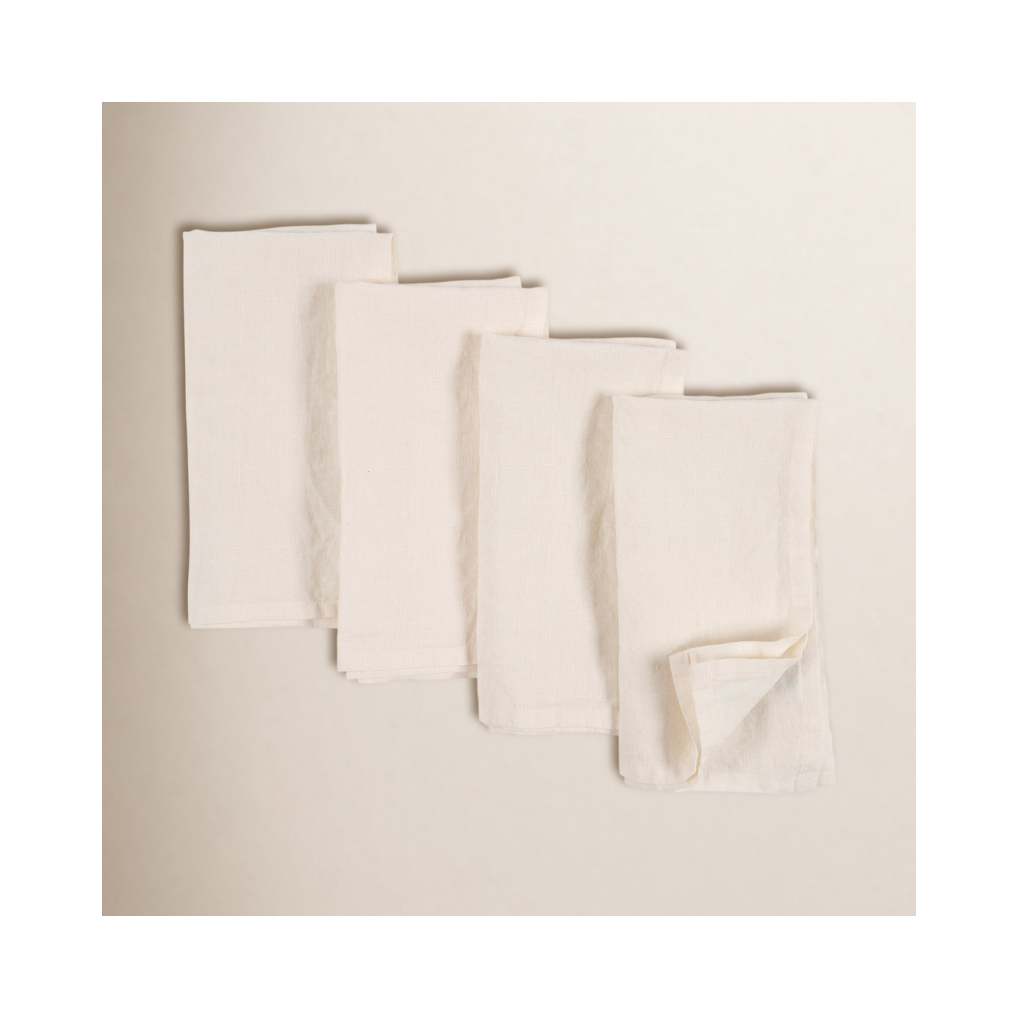 Alvia 100% Stone Washed Linen Napkins, 20" x 20", Ivory