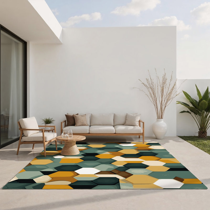 Earthy Patterns Indoor And Outdoor Area Rug, Rectangle 9' x 12'