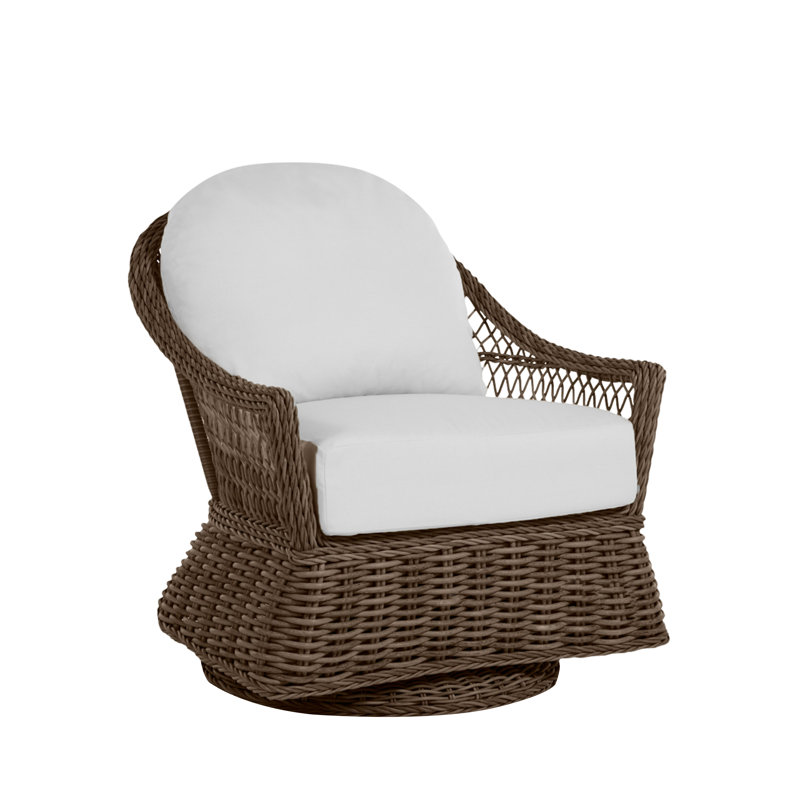 Soho Swivel Glider Chair with Cushions, Welt, Linen Forest, Raffia