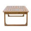Table basse minimaliste en bois d'acacia avec pieds courbés et table d'extérieur en teck clair pour terrasse