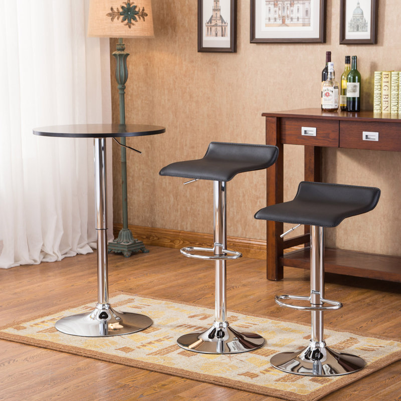Ensemble de table de bar à hauteur réglable et 2 tabourets pivotants chromés, Noir, noir, noir, noir, Noir, noir, noir, noir