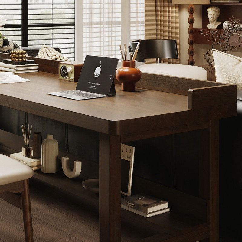 Nut-brown Rectangular Solid Wood writing desk, 29.53” H x 62.99” W x 23.62” D