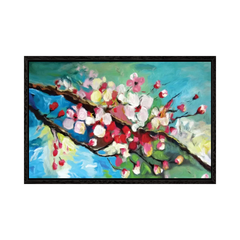 Cherry Blossom by Radiana Christova - Painting on Canvas, 101.6cm H x 152.4cm W x 3.81cm D, Black Framed