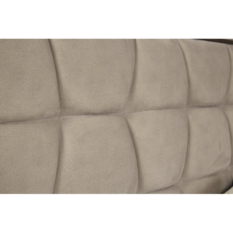 Beige Queen Upholstered Bed with Tufted Headboard and Drawer