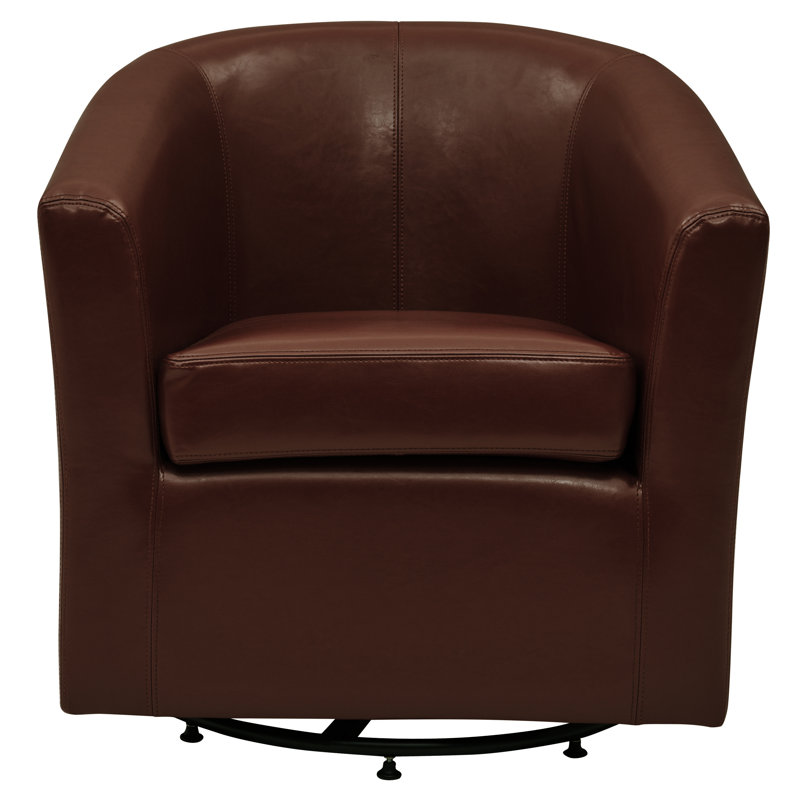 30-Inch Wide Swivel Barrel Chair, Saddle Brown Bonded Leather