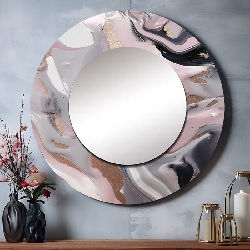Shyma Solid Marble Paint Artwork IV - Marble Unique Wall Mirror, Modern Round Mirror, Printed Metal Art, 36" x 36"