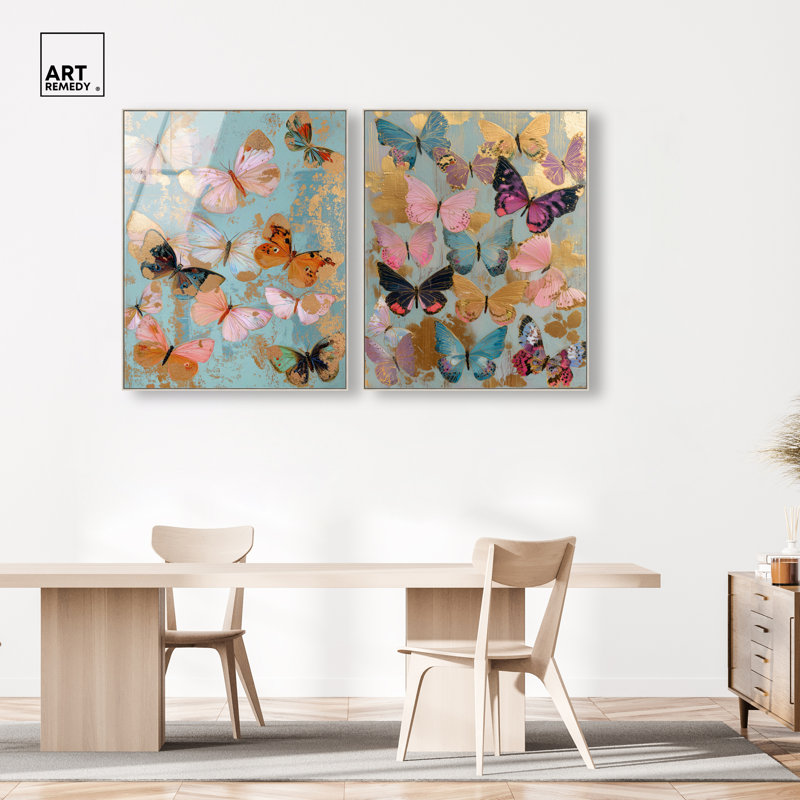«Gold Speckled Flight Duo», ensemble de reproductions d'art encadrées par Art Remedy, cadre argenté, 36 x 45, Cadre argenté