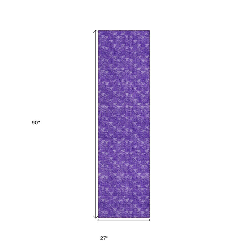 8' Runner Purple Geometric Washable Non Skid Indoor Outdoor Runner Rug