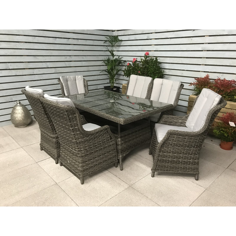 Cadmose 6 - Person Wicker Patio Dining Set with Rectangular Table , Cushions Included