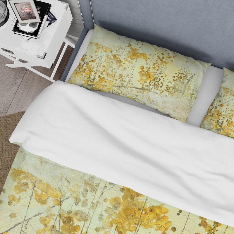 Yellow Flower Grunge Art - ensemble de housse de couette moderne - microfibre de polyester