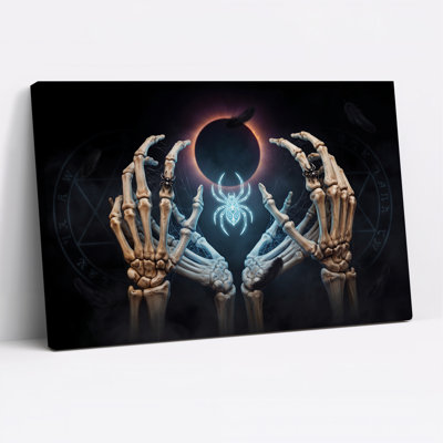 Toile squelettique encadrant une toile d'araignée bleue brillante sous Halloween