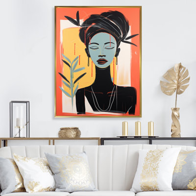"Portrait d'art africain traditionnel noir et rose II"