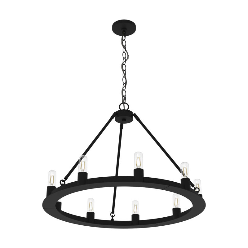 Lustre unique en forme de roue de chariot à 9 lumières, Noir