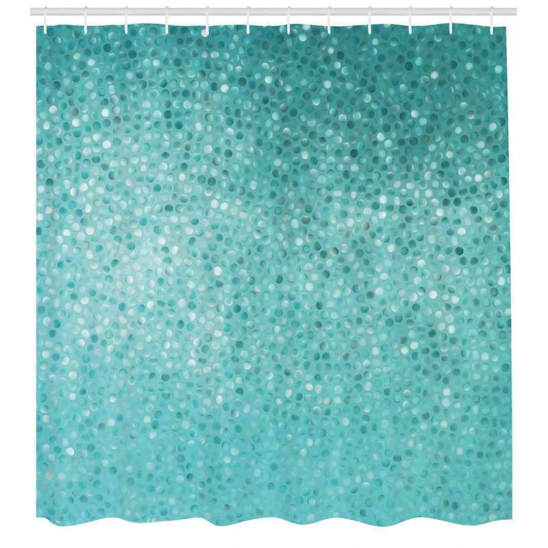 Turquoise and White Polka Dot Fabric Shower Curtain