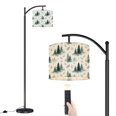 Lampe sur pied à arc avec abat-jour réglable à l'aquarelle et à feuilles persistantes avec feuilles de fougère et flocons de neige