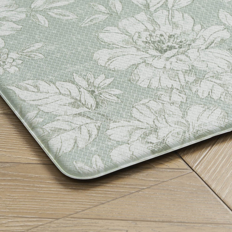 Sage Green Floral Anti-Fatigue PVC Kitchen Mat, 17.5" x 48"