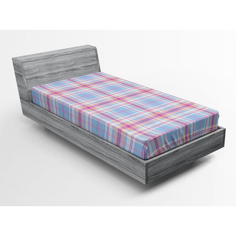 Microfiber Plaid Fitted Sheet, Twin Fitted Sheet, Plaid 3, Pink Blue