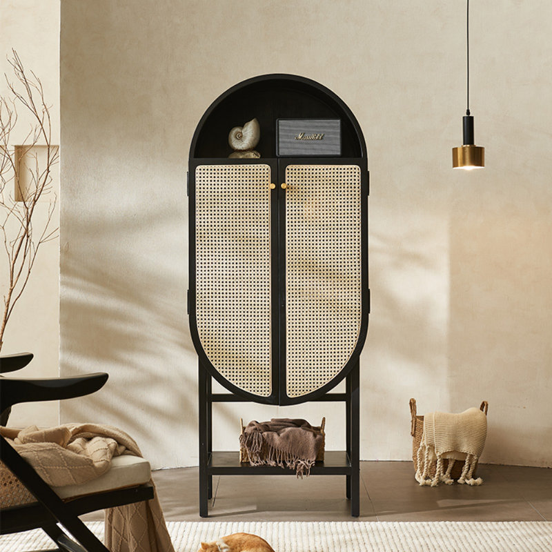 Vitrine en rotin simple et rétro, Noir