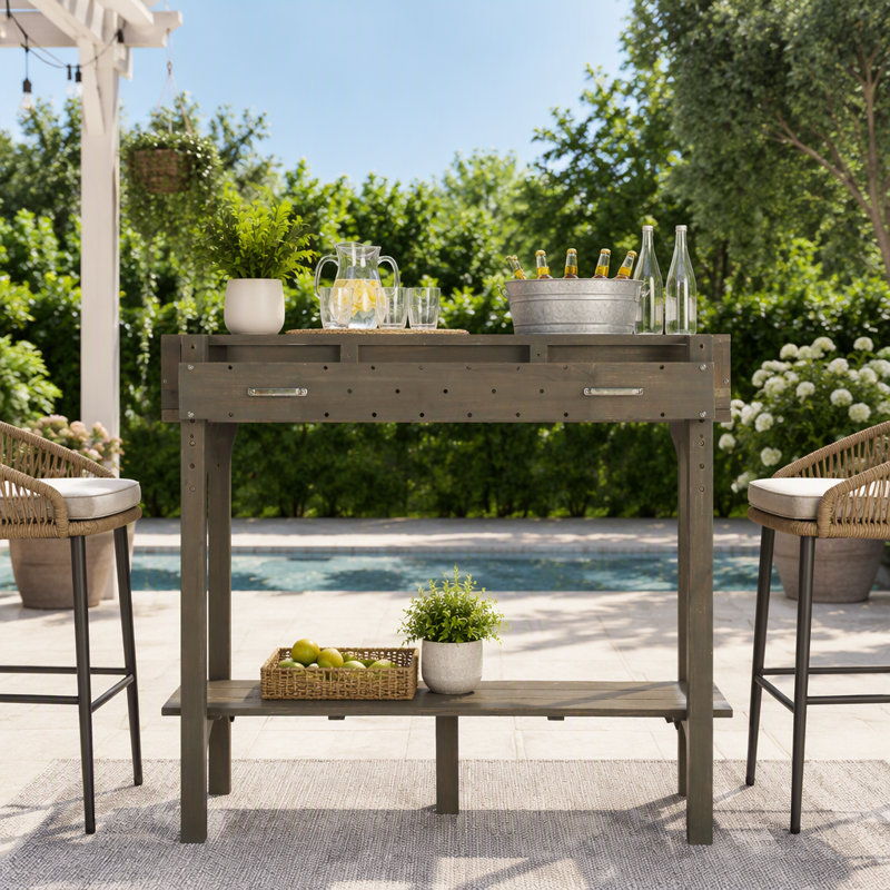 Table de bar d'extérieur en bois d'acacia