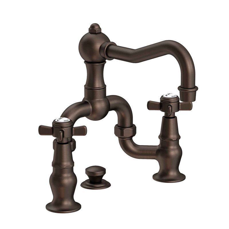 Chesterfield Bathroom Bridge Faucet with Drain Assembly, English Bronze, Bridge