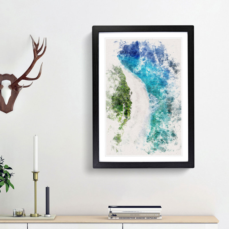 Maldives Paradise Beach - Picture Frame Painting Print, Black Framed, 87cm H x 62cm W x 2cm D