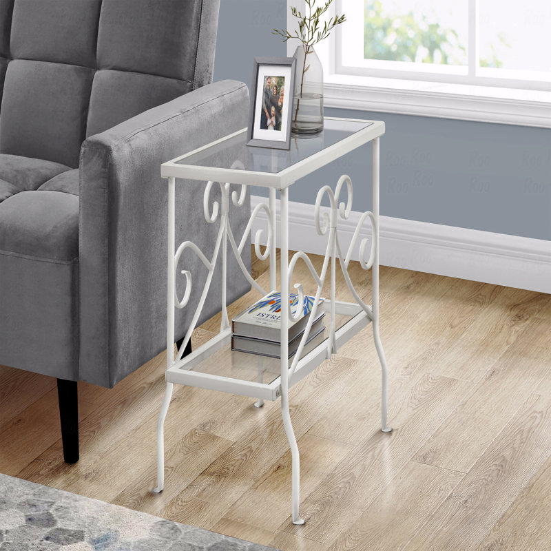 Table d'appoint, côté, bout, table de chevet, lampe, salon, chambre à coucher, verre trempé, métal, Blanc