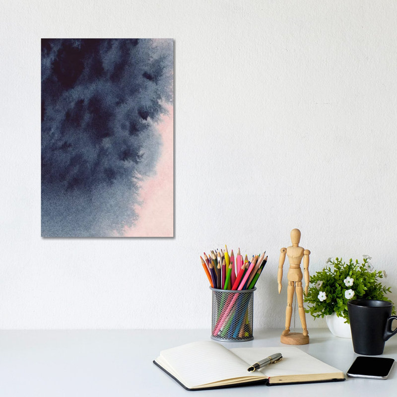 Navy & Blush Watercolour 1 Piece Wrapped Canvas Wall Art, 20.32 cm H x 30.48 cm W