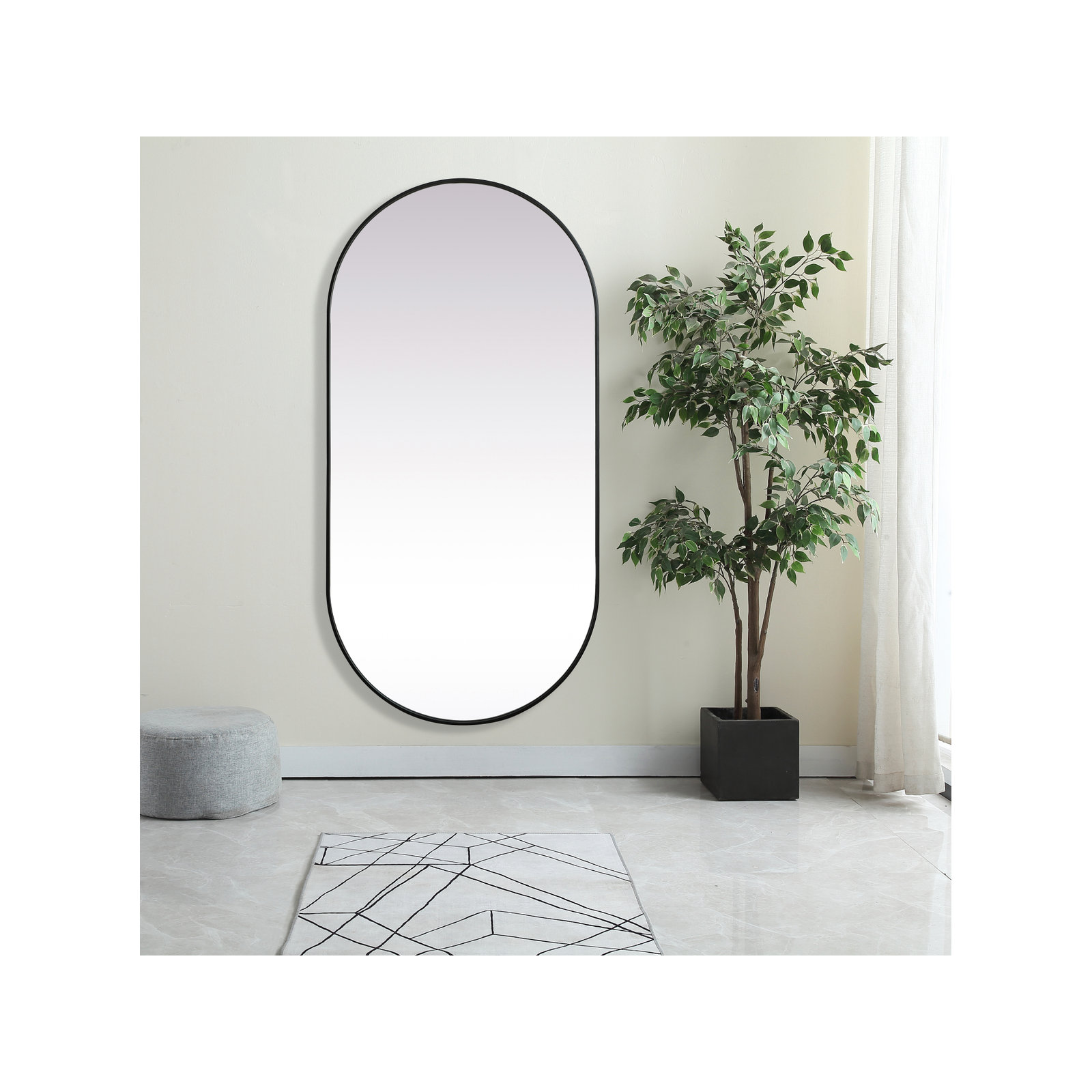Elington Metal Oval Mirror, Black, 72"  x 36" 