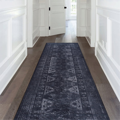 Black Washable Rug Runner Rug