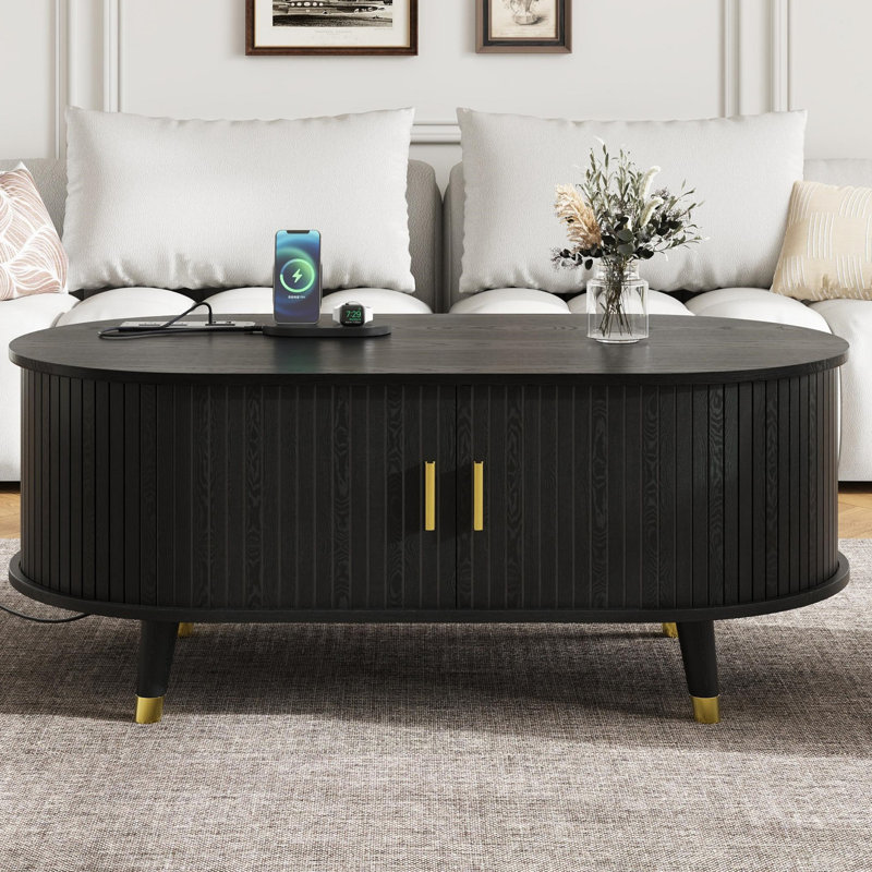 Table basse ovale avec rangement, Noir