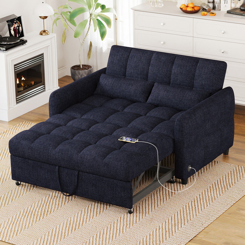 52.8'' Upholstered Sleeper Sofa, Blue