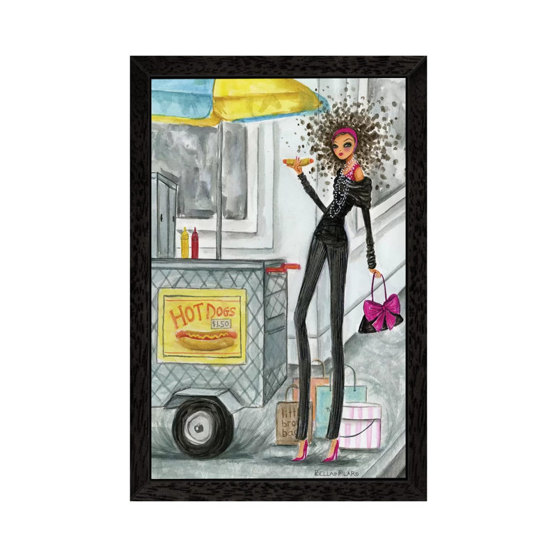 NYC Hot Dog by Bella Pilar - Floater Frame Painting on Canvas, Black