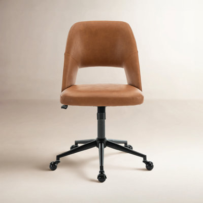 Modern Home Office Chair, Faux Leather Upholstered Swivel Desk Chair, Armless Task Chair with Tilt Back, Height Adjustable Office Chair With Ball Caster, Brown