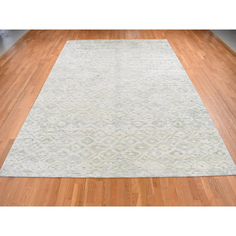Tapis ivoire en laine New Age unique 9 pi 10 po x 14 pi Ulrike