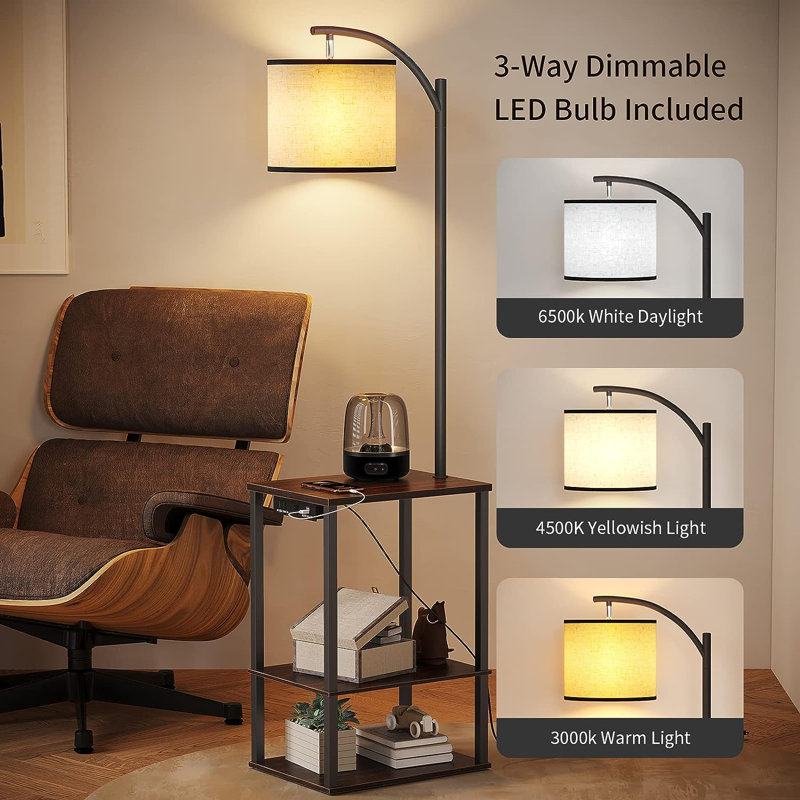 Berlare 59'' Task Floor Lamp with USB and Outlet, ‎Rustic Brown/Black