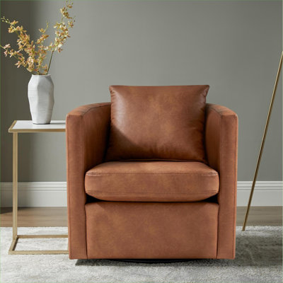 Idéal pour les coins décoratifs du salon et les coins de divertissement: fauteuil demi-tonneau pivotant de luxe au fini brun
